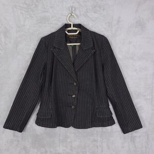 Vintage Ralph Lauren Blazer Pinstripe M Black Denim Fitted Single Breasted Y2K